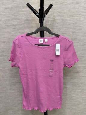 New* Gap Kids Girls XL(12) Ribbed Short Sleeve Lettuce Edge T-Shirt in Pink